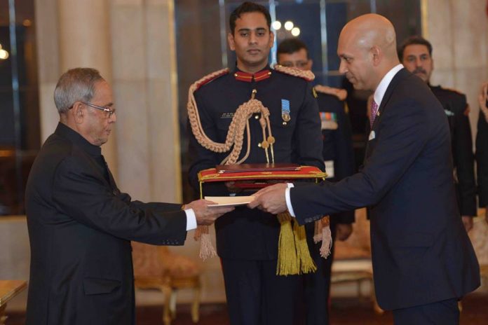 H.E. Mr. Nadir Patel, High Commissioner-designate of Canada presenting his Credential to the President of India, Shri Pranab Mukherjee