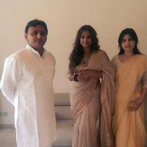 Actress Vidya Balan and Uttar Pradesh Chief Minister Akhilesh Yadav. Photo: IANS