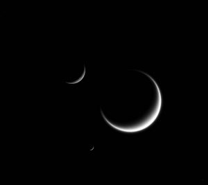 Rare triple crescent moons captured by Cassini spacecraft on Saturn. (Image credit: NASA)