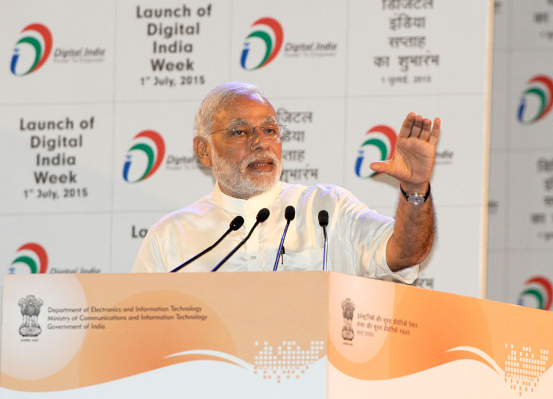 Indian Prime Minister, Narendra Modi addressing at the launching ceremony of Digital India Week, in New Delhi on July 01, 2015.