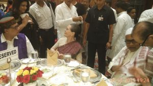 Sonia Gandhi with TMC's Derek O'Brien and JD-U's Nitish Kumar at an iftar hosted by her at Ashoka Hotel in New Delhi