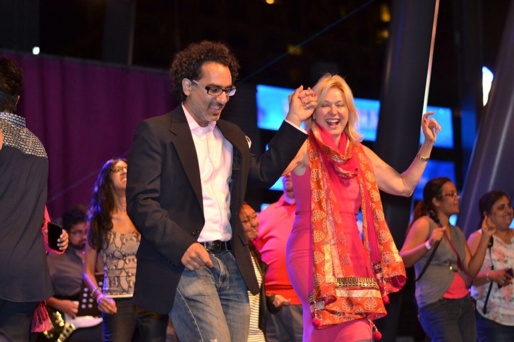 Bonnie Crombie, mayor of Mississauga city, dances to a Bollywood number