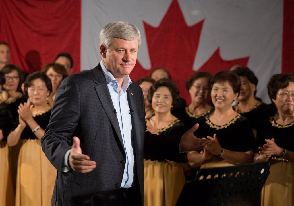 Prime Minister Stephen Harper announces new support for single and widowed seniors during an event in North Vancouver, British Columbia, September 15, 2015. CPC Photo by Jason Ransom