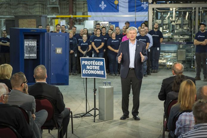 Prime Minister Stephen Harper announces that a re-elected Conservative government will pass legislation imposing a