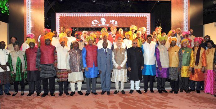 New Delhi: Prime Minister Narendra Modi with the African leaders during the special dinner hosted, on the sidelines of the 3rd India Africa Forum Summit, in New Delhi on Oct 28, 2015. (Photo: IANS/PIB)