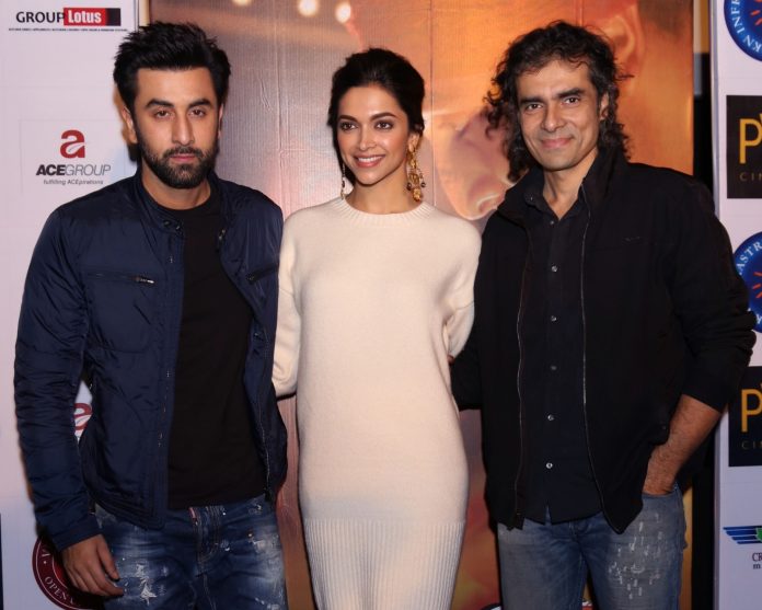 New Delhi: Filmmaker Imtiaz Ali with actors Deepika Padukone and Ranbir Kapoor during a press conference to promote their upcoming film