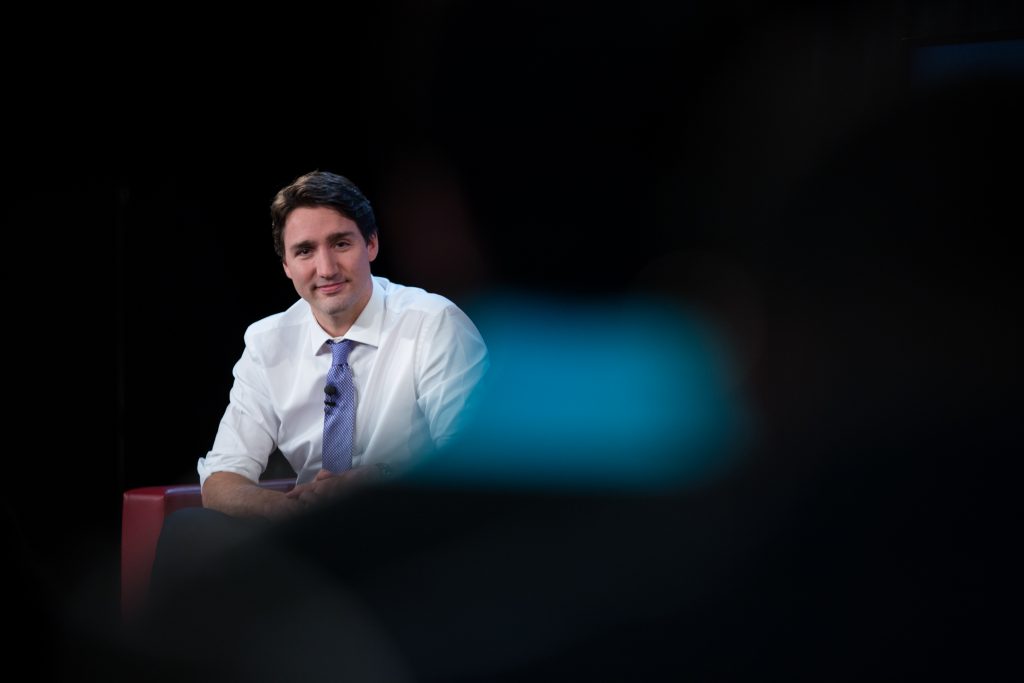 Prime Minister Trudeau speaks with Paul Wells during a town hall organised by Maclean's. December 16, 2015. Photo: PMO Canada
