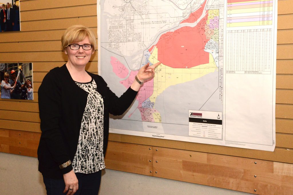 Qualtrough points to the reunified Delta Riding. Photo: Ray Hudson