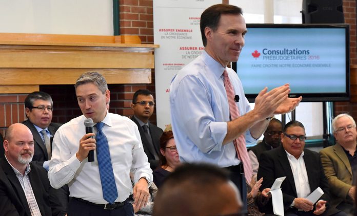 Minister of Finance and Parliamentary Secretary hold a Pre-Budget Town Hall at the Richelieu-Vanier Community Centre, in Ottawa on Monday, February 22, 2016.