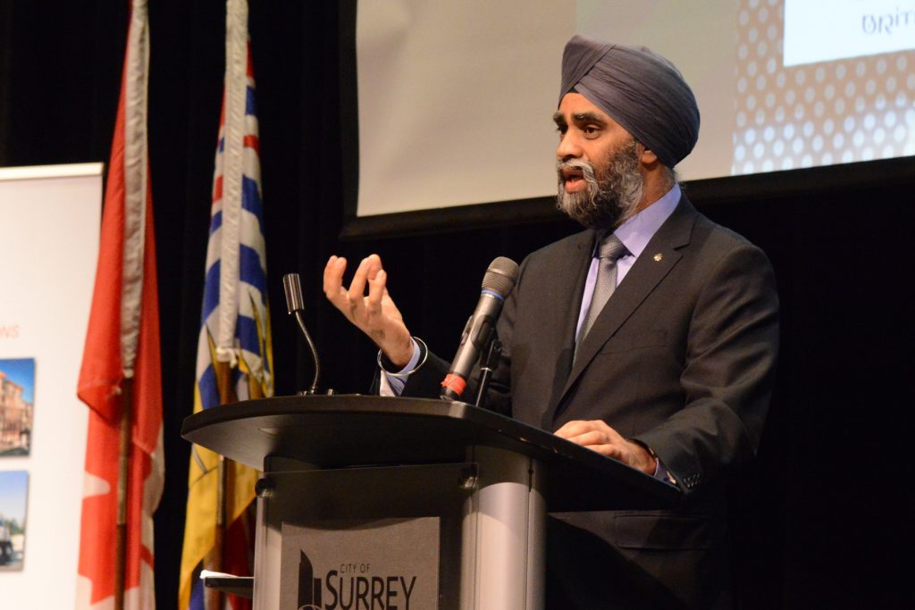 Defense Minister Harjit Sajjan, speaks to Surrey business audience at Mayor’s breakfast.