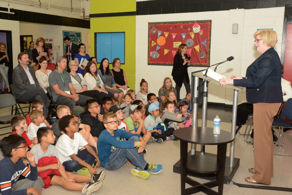 Delta MP Carla Qualtrough, Minister of Sport and People with Disabilities explains the new Child Benefit at Delta’s Boys and Girls Club. Photo: Ray Hudson