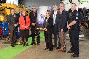 From left, Hon. Peter Fassbender, Hon. Amrik Virk, Mayor Linda Hepner, Hon. Mike Morris, Hon. Shirley Bond, Chief Supt. Kevin Hackett, MLA, Marvin Hunt, and Sgt. Lindsey Houghton of the CFSEU-BC.