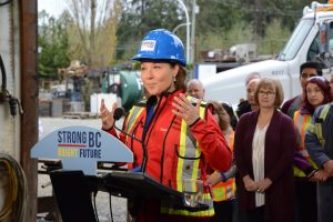 During the week, Premier Christy Clark stopped by Foundex Explorations to underscore the resources industries in the province. She took the opportunity to promote the Site C Dam project on the Peace River. Photo: Ray Hudson