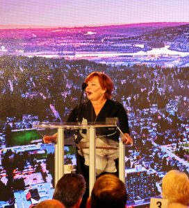 Mayor Linda Hepner shares the city’s success stories and trends with a room packed with Surrey’s business community.
