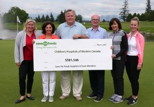 Alberta Children’s Hospital senior director of community initiatives & events Liz Ballendine; BC Children’s Hospital president & CEO Teri Nicholas; Save-On-Foods president Darrell Jones; Children’s Hospital Foundation of Manitoba president & CEO Lawrence Prout; Stollery Children’s Hospital Foundation vice president Karen Faulkner; and Jim Pattison Children’s Hospital Foundation director of donor relations Jana Len.