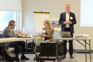 Leading the round-table discussion are (from right), Stephen Mehr, Project Director, South of Fraser Rapid Transit and Light Rail Transit (LRT), Pam Ryan, Facilitator, and Paul Lee, LRT Program Manager for the City of Surrey.