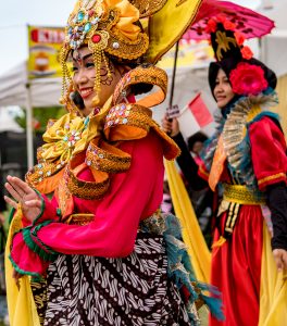Members of the Indonesia pavilion participating in the Parade of Cultures at the 2016 Surrey Fusion Festival.